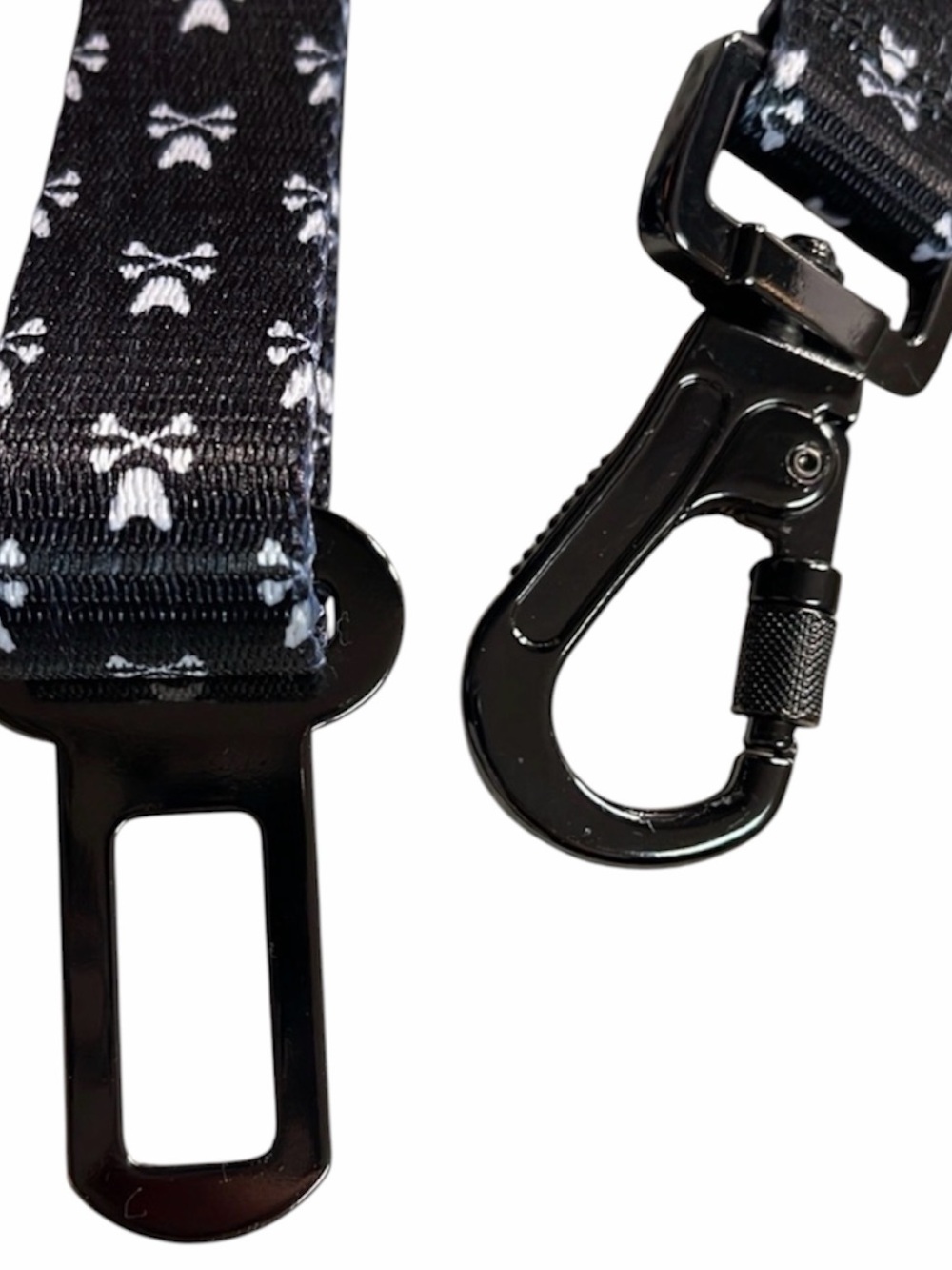 Frenchie Dog seat belt Car Leash Collar Bad to the Bone Print Black White strap